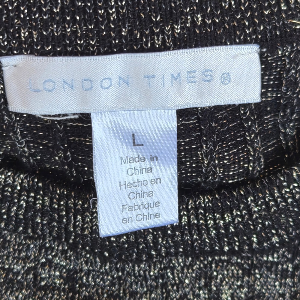 London Times Metallic Sweater Dress Large Black Plaid Button Dark Academia - Picture 2 of 11